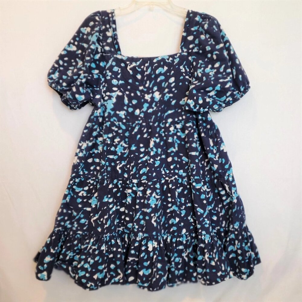 Trish Sommerville LG House Dress Granny Peasant Navy Beachy Tiered Ruffle